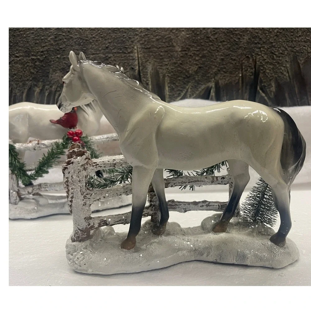 Collections Etc Majestic White Holiday Winter Horse Figurines Mantel Set of 2